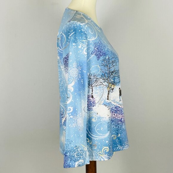 Holiday Editions Studded Christmas Shirt Sz L Winter Snowflake Sledding - Picture 3 of 7